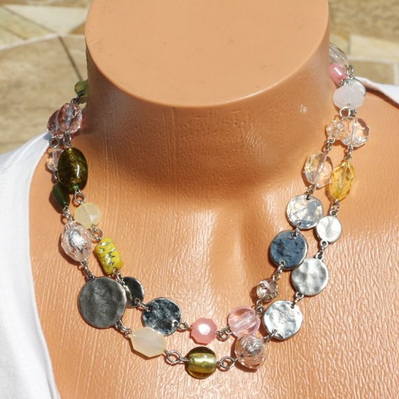 Lane Bryant Jewelry - Long Boho Necklace Pink Mixed Bead Statement NWT